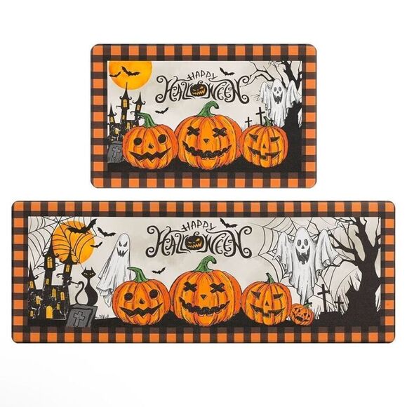 Happy Halloween Kitchen Mat Set of 2 Anti Fatigue Rugs Fall Decor Non Slip New - Picture 1 of 6